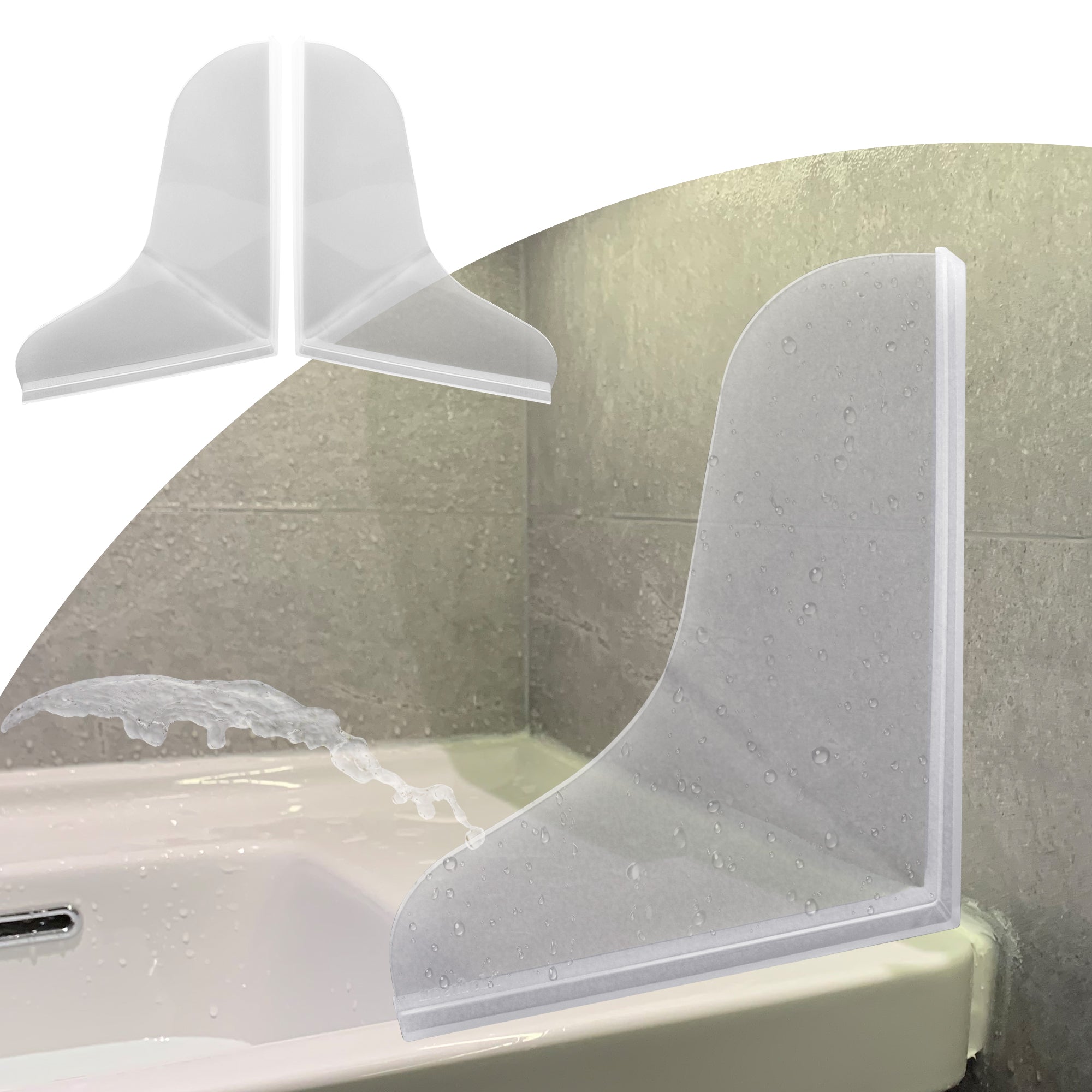 Silicone Shower Splash Guard – Clear Bathtub & Sink Water Guard, Waterproof Corner Splash Barrier for Bathroom, Washbasin & Kitchen – 2 Pack