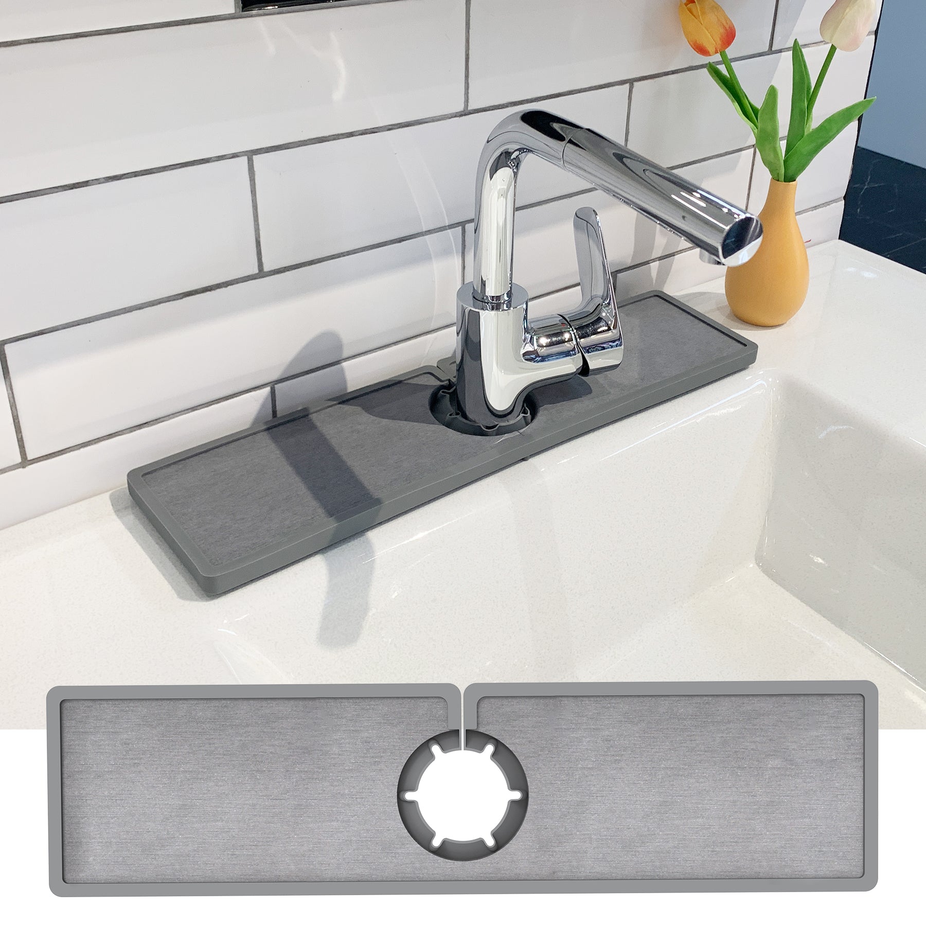 Faucet Mat – Silicone & Stone Absorbent Drying Mat, Water-Absorbing Sink Splash Guard Tray for Kitchen, Bathroom & Countertops
