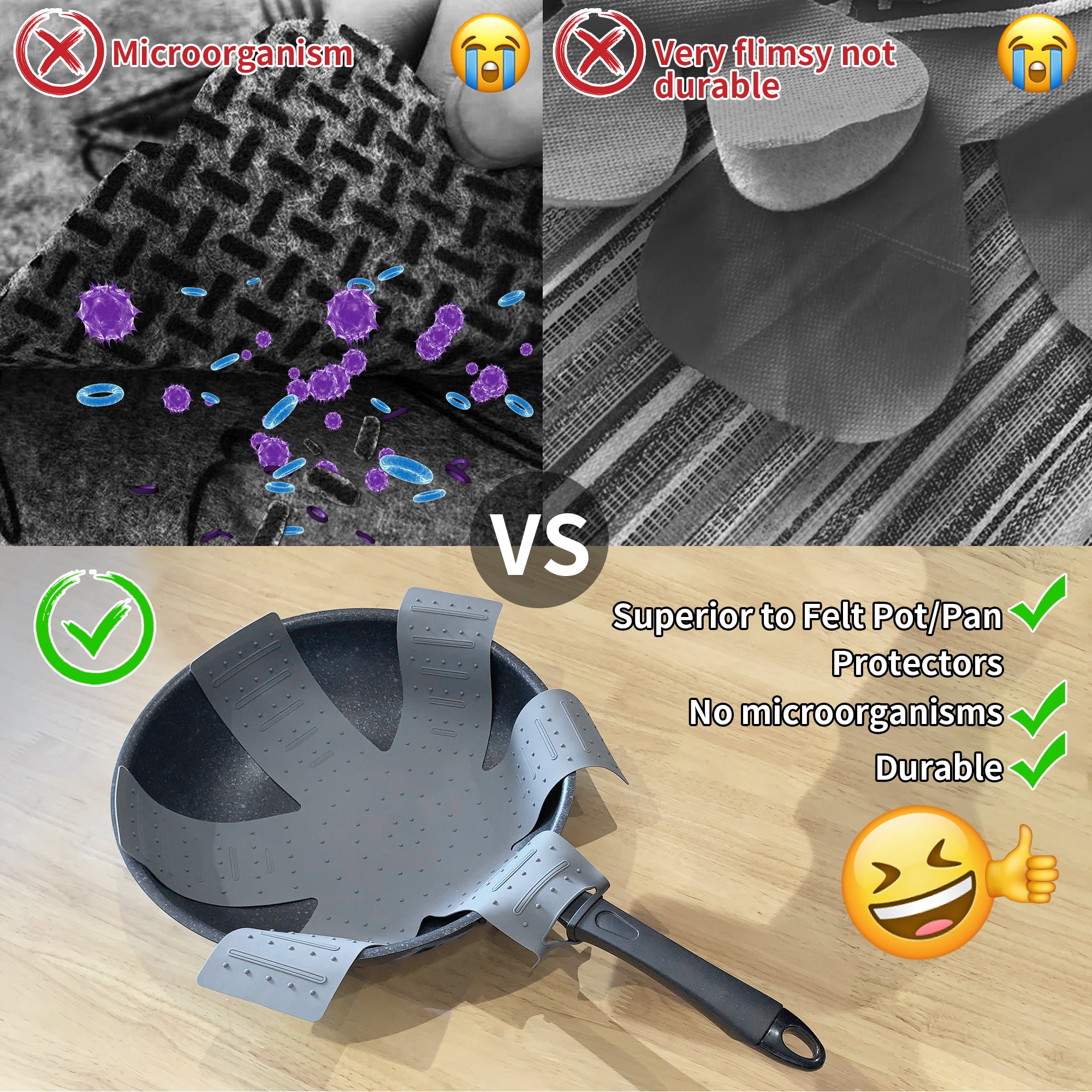 Pot and Pan Protectors for Stacking – 3 Pack Silicone Cookware Separators, Anti-Slip Dividers for Pots, Pans & Dishes, Foldable Scratch-Proof Kitchen Pads