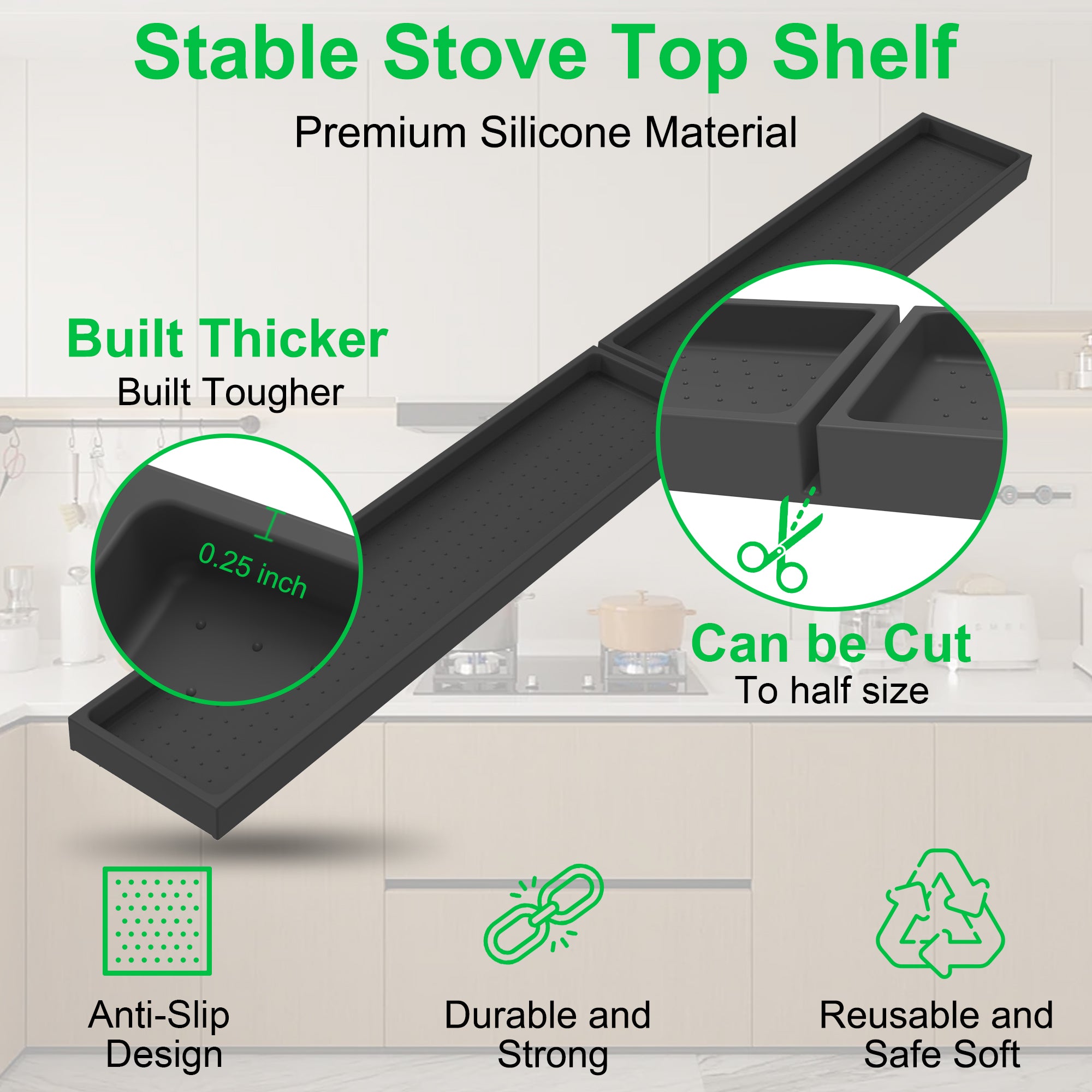 Silicone Magnetic Stove Top Shelf 30 Inch – Heat-Resistant Over Stove Spice Rack Organizer with Non-Slip Design, Four-Side Baffle Kitchen Shelf for Back of Stove