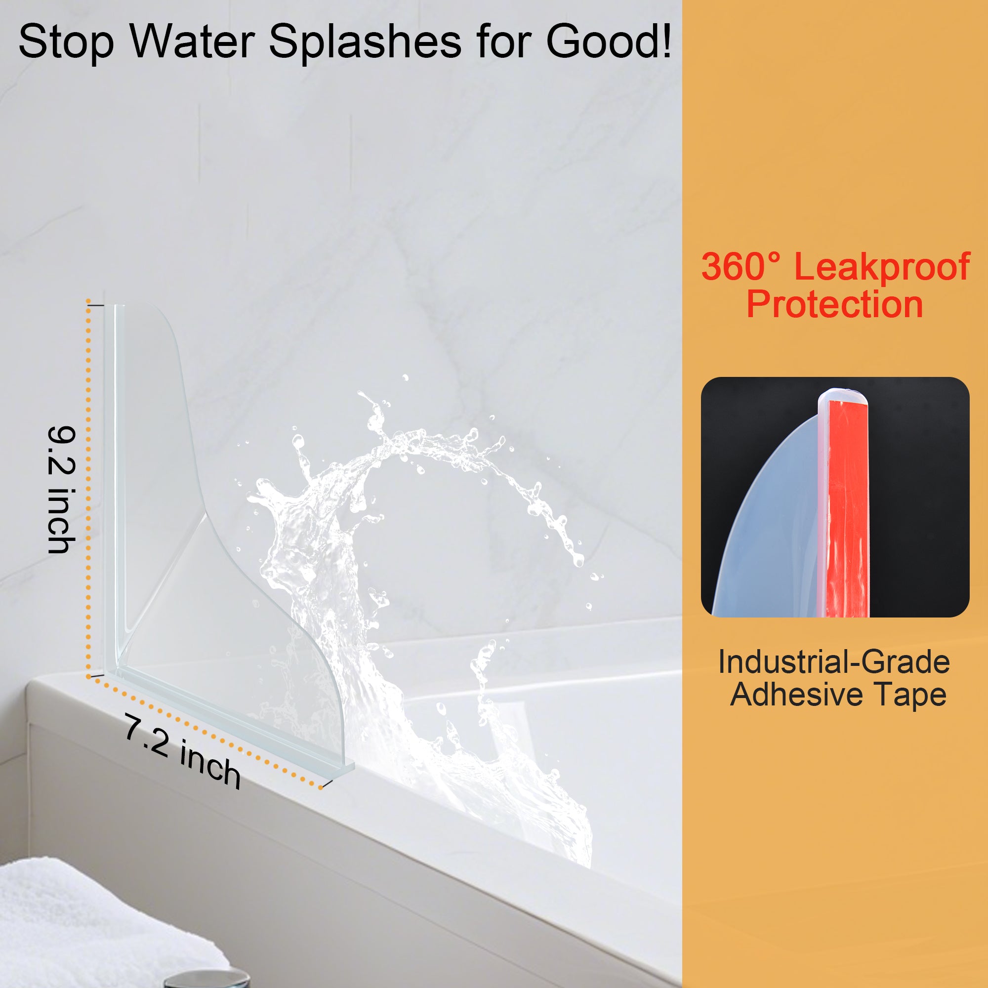 Silicone Shower Splash Guard – Clear Bathtub & Sink Water Guard, Waterproof Corner Splash Barrier for Bathroom, Washbasin & Kitchen – 2 Pack