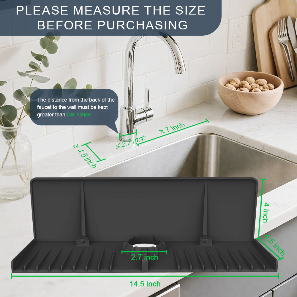 Upgraded Silicone Faucet Drip Catcher Tray – Sink Backsplash Guard Behind Faucet, 360° Wrap-Around Faucet Mat for Dish Soap, Sponge & Kitchen Counter Splash Protection