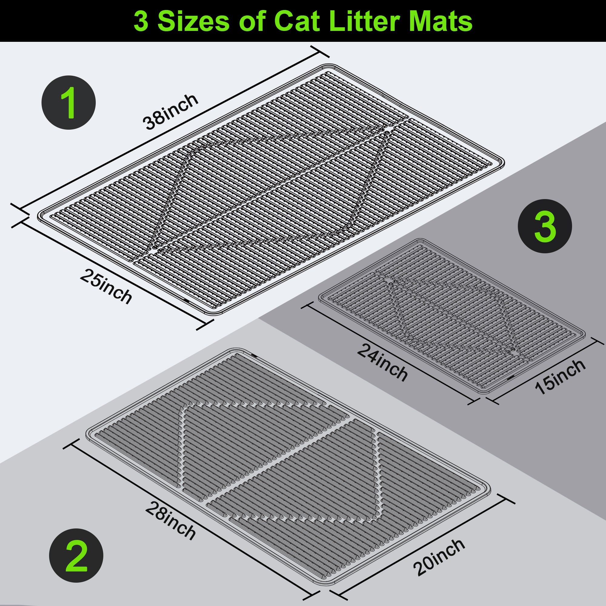 Cat Litter Mat XXL – Extra Large Waterproof Kitty Litter Box Mat (38"x25"), Non-Slip Silicone Trapping Litter Rug Pad for Indoor Cats & Multiple Boxes – Grey