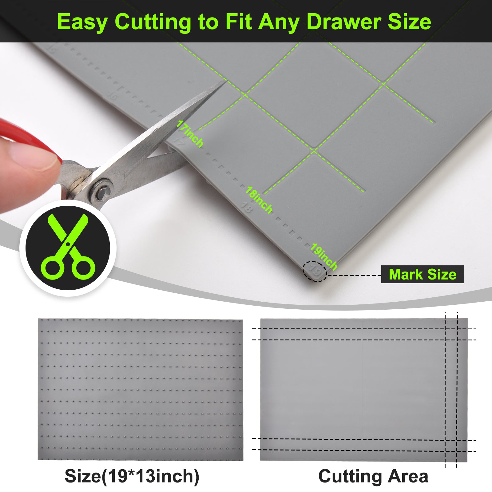 Adjustable Silicone Spice Drawer Organizer Liner – Non-Slip, Cut-to-Fit Spice Drawer Insert for Seasoning Jars & Bottles – Grey