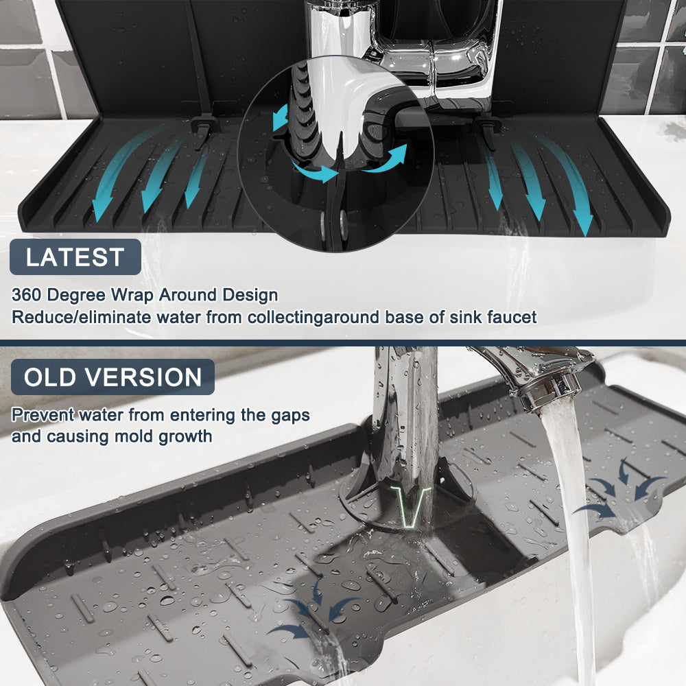 Upgraded Silicone Faucet Drip Catcher Tray – Sink Backsplash Guard Behind Faucet, 360° Wrap-Around Faucet Mat for Dish Soap, Sponge & Kitchen Counter Splash Protection