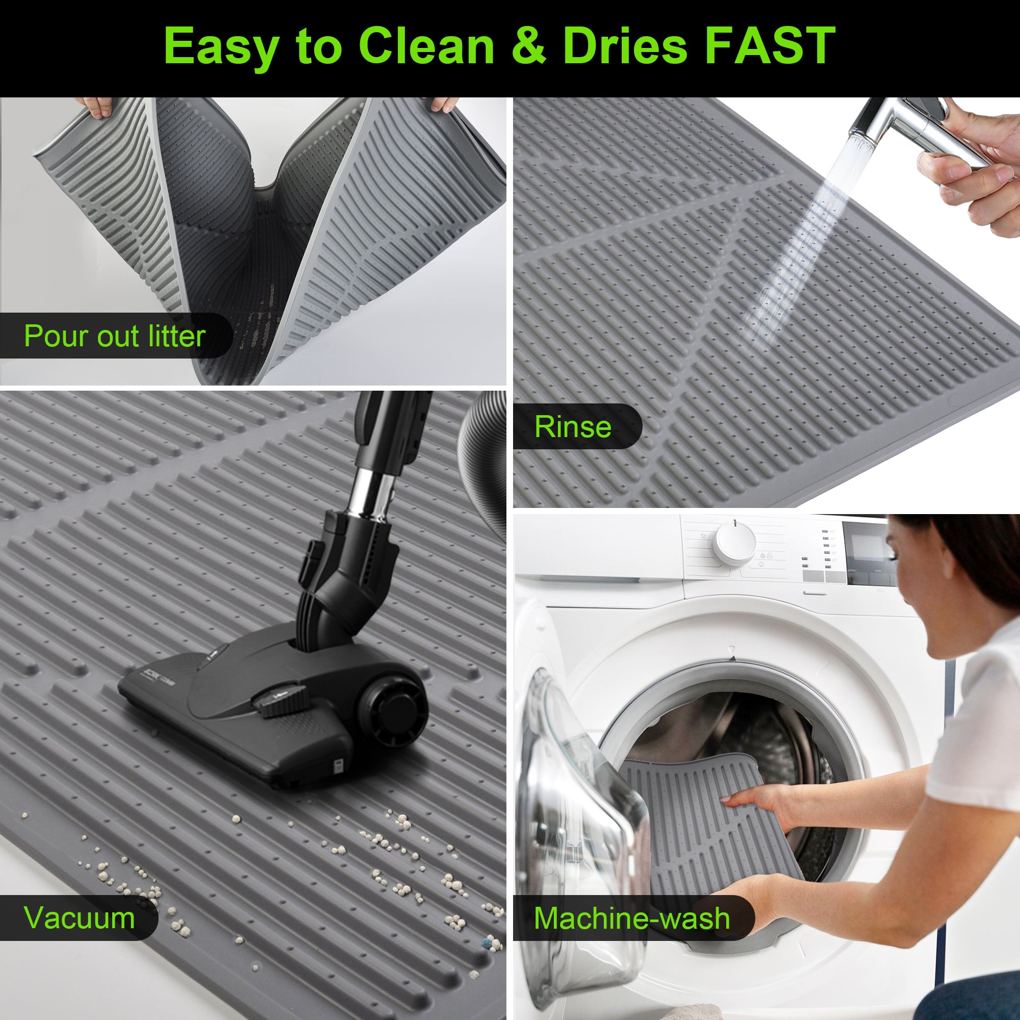 Cat Litter Mat XXL – Extra Large Waterproof Kitty Litter Box Mat (38"x25"), Non-Slip Silicone Trapping Litter Rug Pad for Indoor Cats & Multiple Boxes – Grey