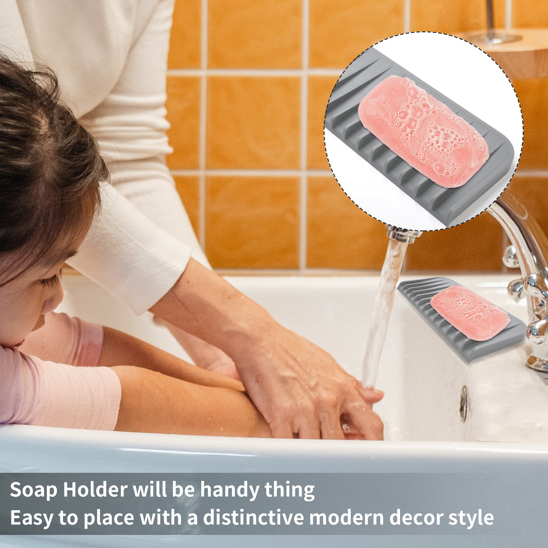 Silicone Sponge Holder Tray – 2 Pack Kitchen Sink Soap Dish & Counter Organizer, Waterproof Sink Caddy for Sponges, Brushes, Soap Dispenser & Bathroom Accessories (Gray)