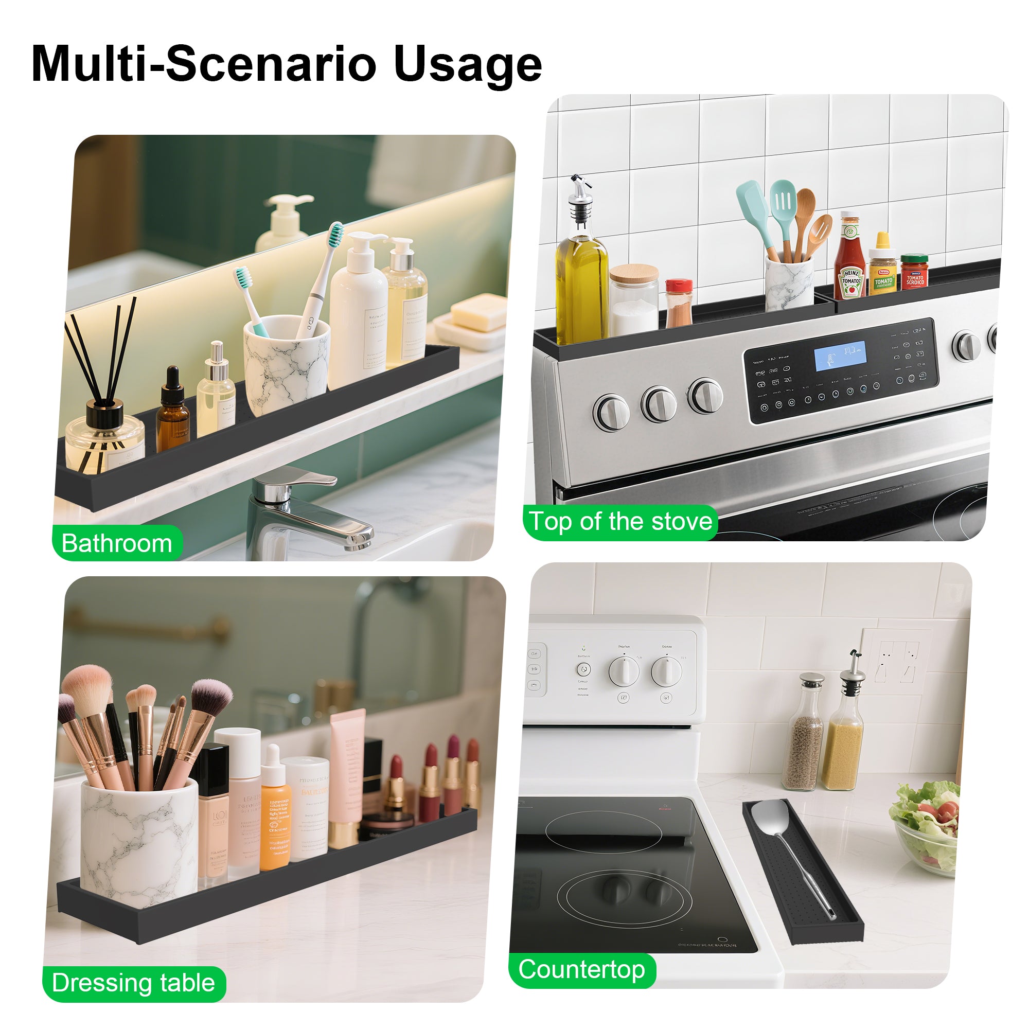 Silicone Magnetic Stove Top Shelf 30 Inch – Heat-Resistant Over Stove Spice Rack Organizer with Non-Slip Design, Four-Side Baffle Kitchen Shelf for Back of Stove