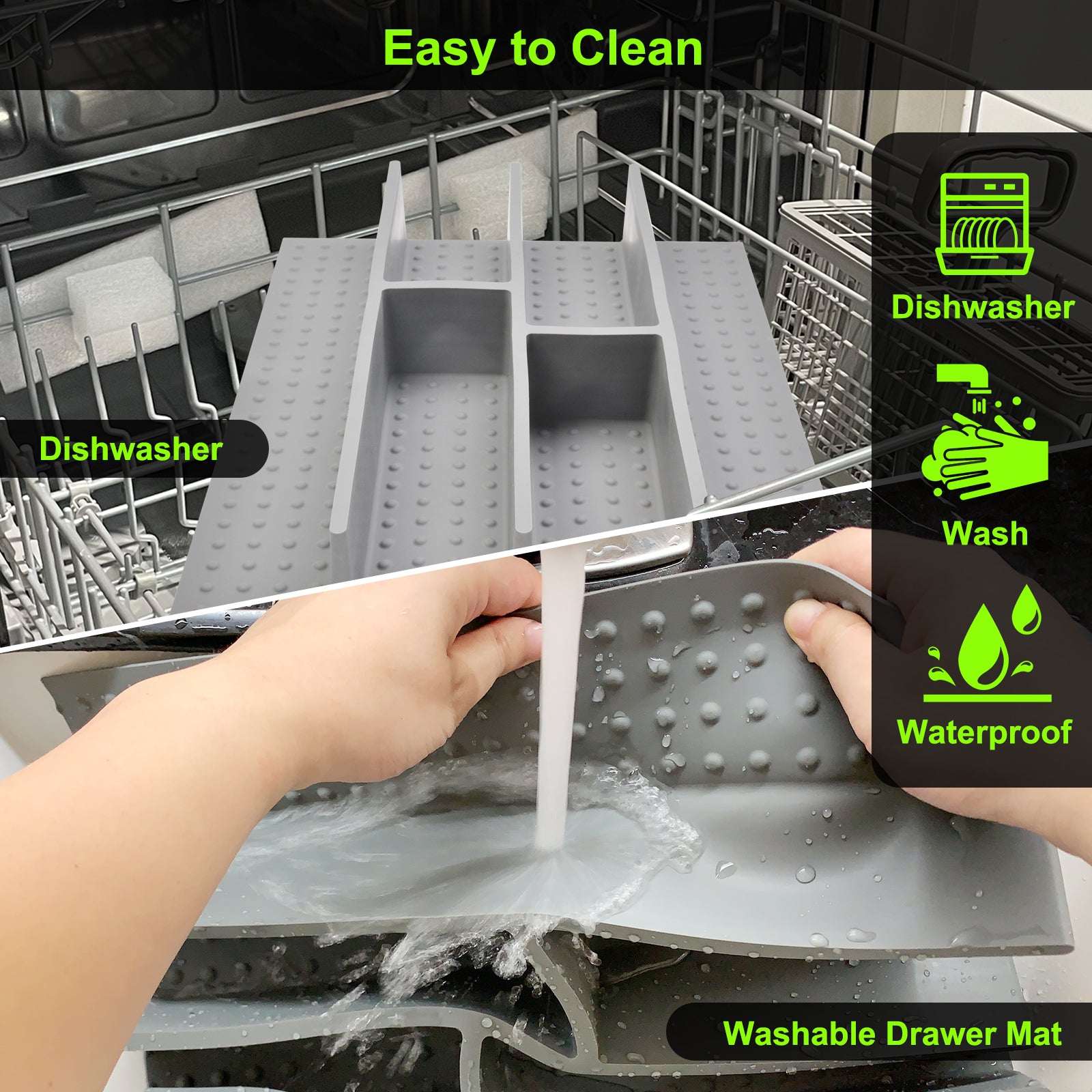 Premium Silicone Silverware Drawer Organizer – Non-Slip Utensil Holder & Adjustable Kitchen Drawer Divider, Deep Flatware Cutlery Tray for Spoons, Forks & Knives