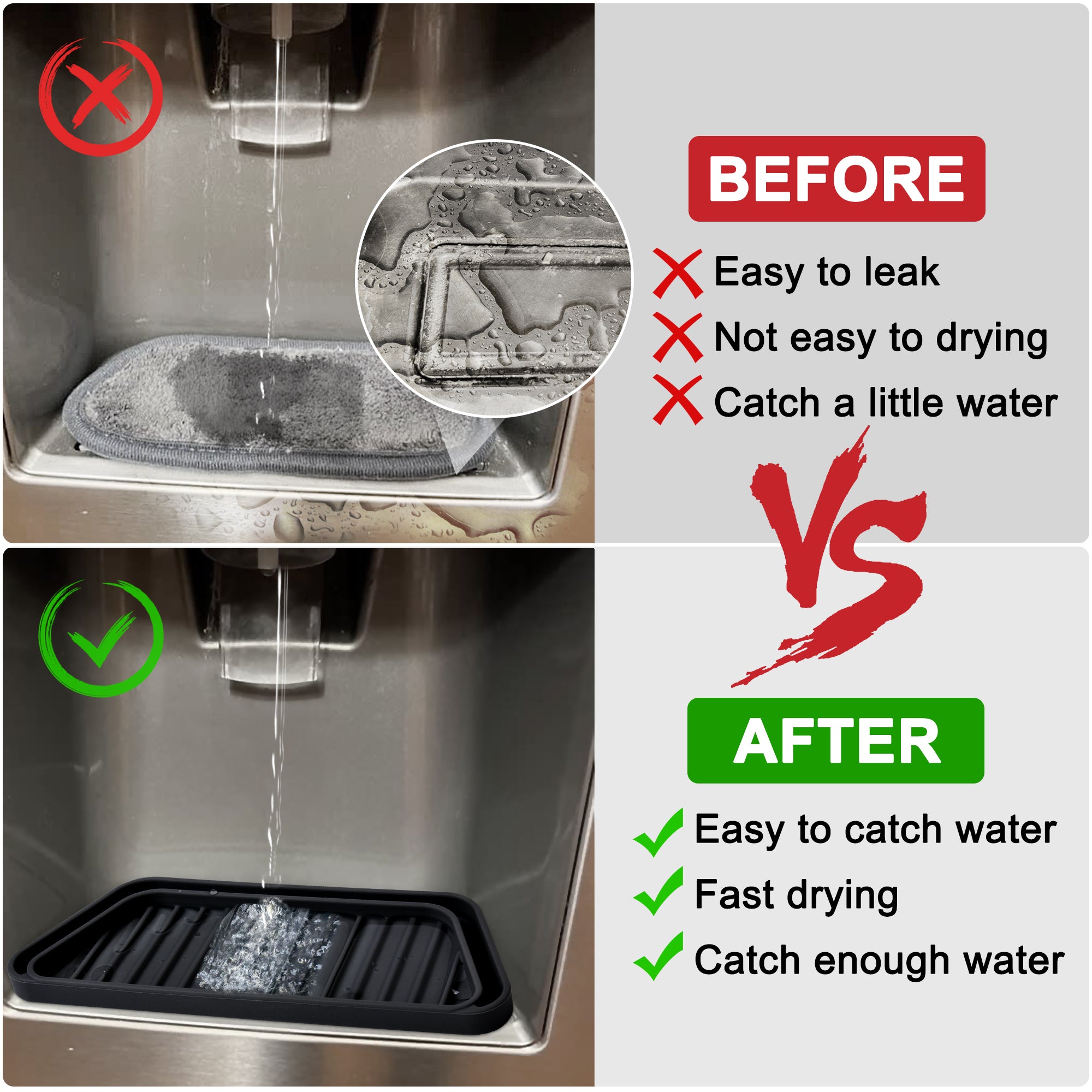 Refrigerator Drip Catcher Tray – Adjustable Ice & Water Dispenser Pan, Anti-Slip Fridge Spill Protector, Easy Clean Drainage Mat, Rectangular