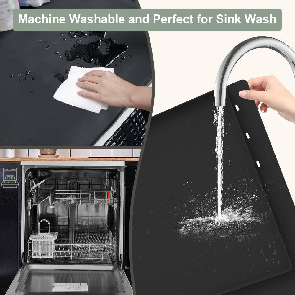 2-Pack Silicone Washer & Dryer Top Covers – Waterproof & Dustproof Laundry Protector Mats with Storage Bag, Non-Slip Appliance Top Protector for Laundry Room, Kitchen & Home – Black