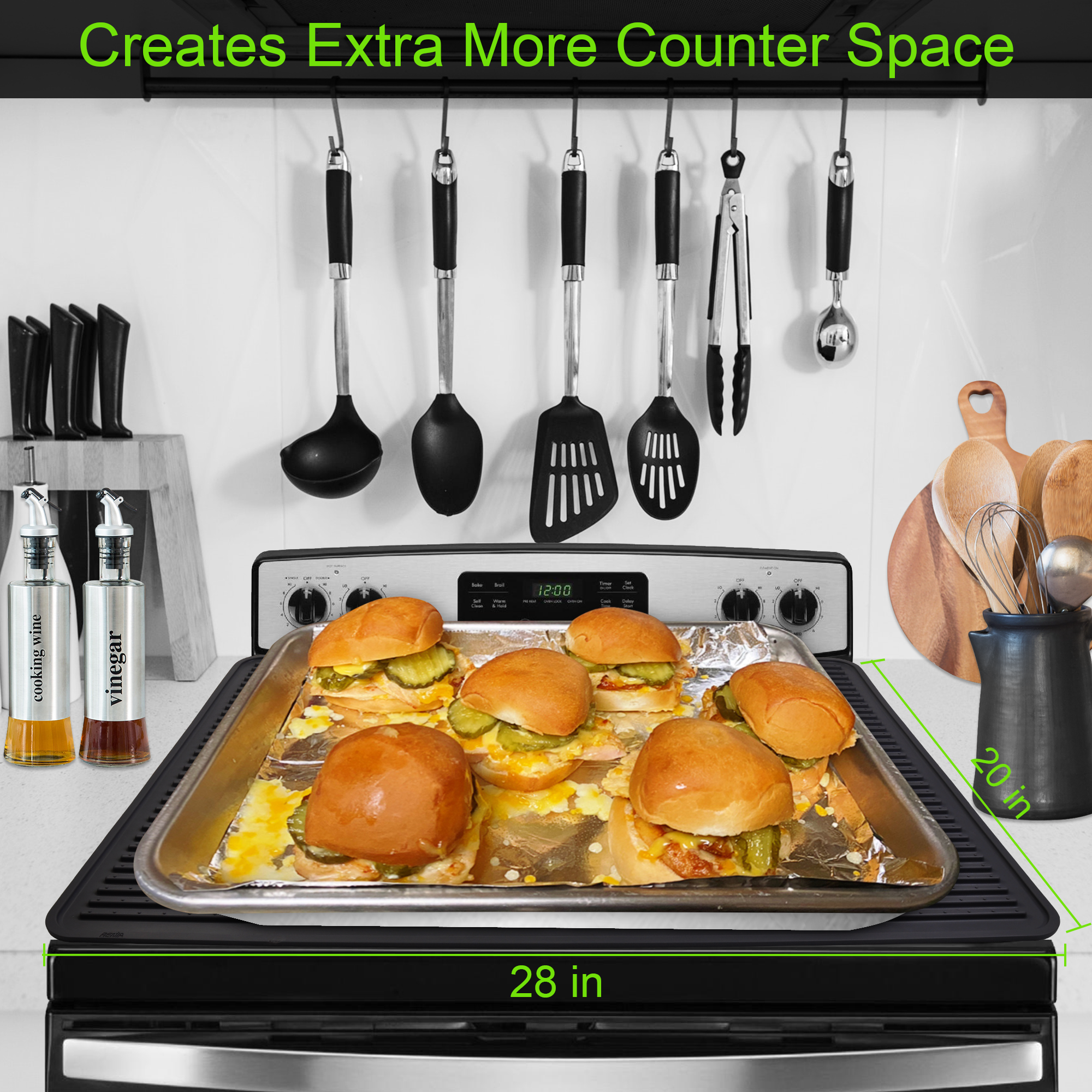 Stove Top Covers for Electric Stove – Extra Thick 28"x20" Silicone Stove Protector, Heat-Resistant Stovetop Mat, Scratch-Proof Glass Cooktop Cover & Counter Space Saver for RV Kitchen