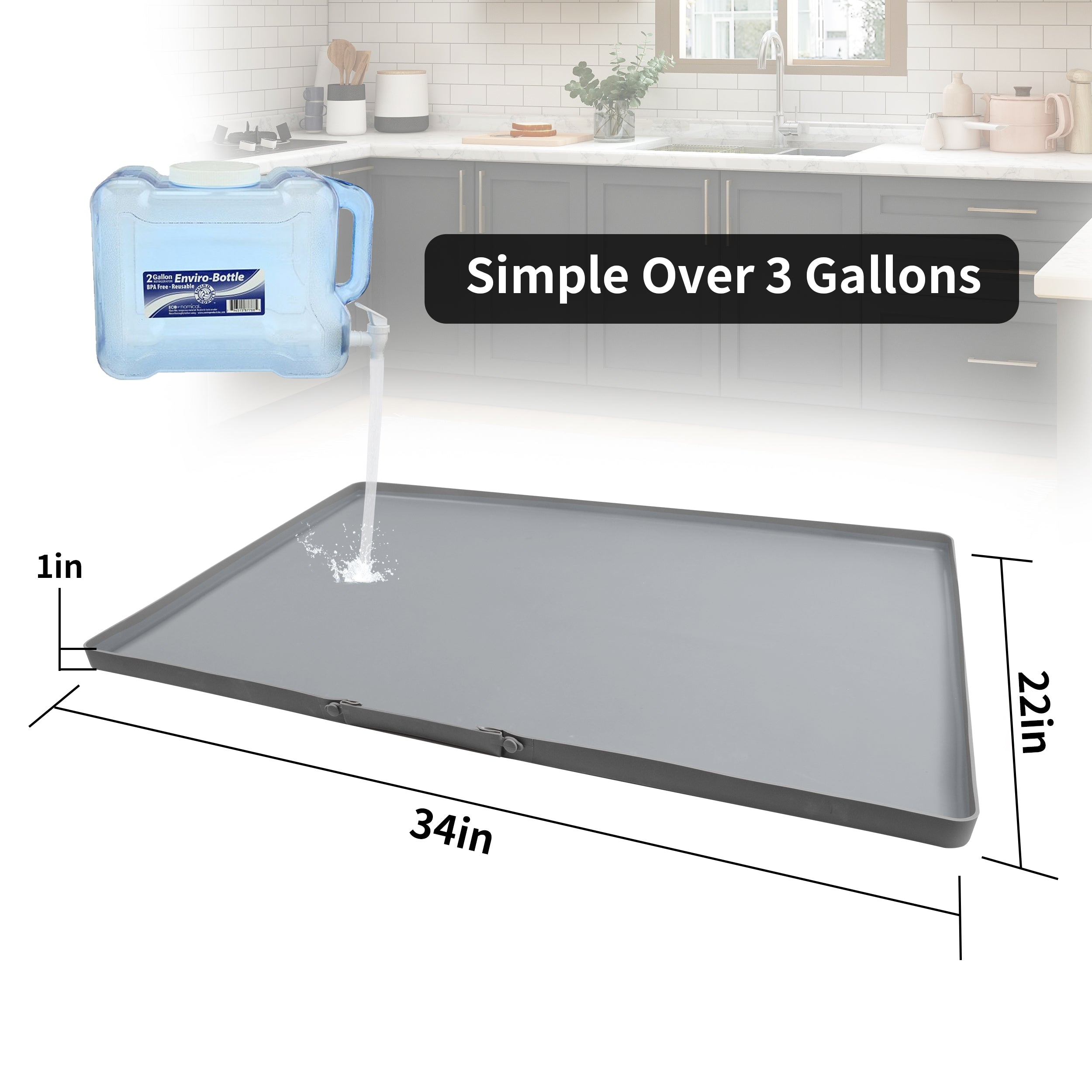 Silicone Under Sink Mat, 34" x 22" Under Sink Mats for Kitchen Waterproof, Hold Up to 3.0 Gallons The Waterproof Device Under The Sink is Used to Catch Dripping Water