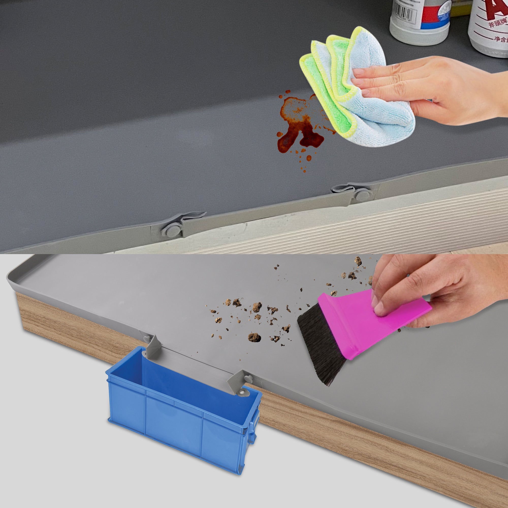 Silicone Under Sink Mat, 34" x 22" Under Sink Mats for Kitchen Waterproof, Hold Up to 3.0 Gallons The Waterproof Device Under The Sink is Used to Catch Dripping Water