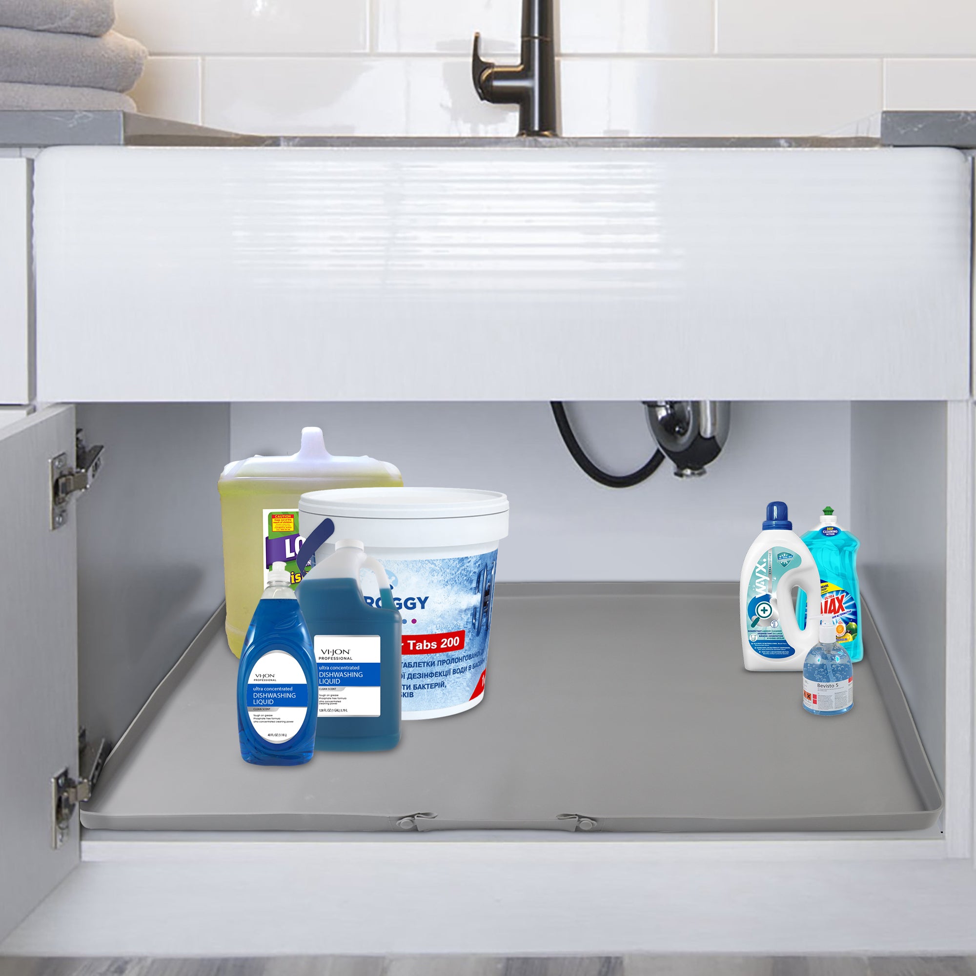 Silicone Under Sink Mat, 34" x 22" Under Sink Mats for Kitchen Waterproof, Hold Up to 3.0 Gallons The Waterproof Device Under The Sink is Used to Catch Dripping Water