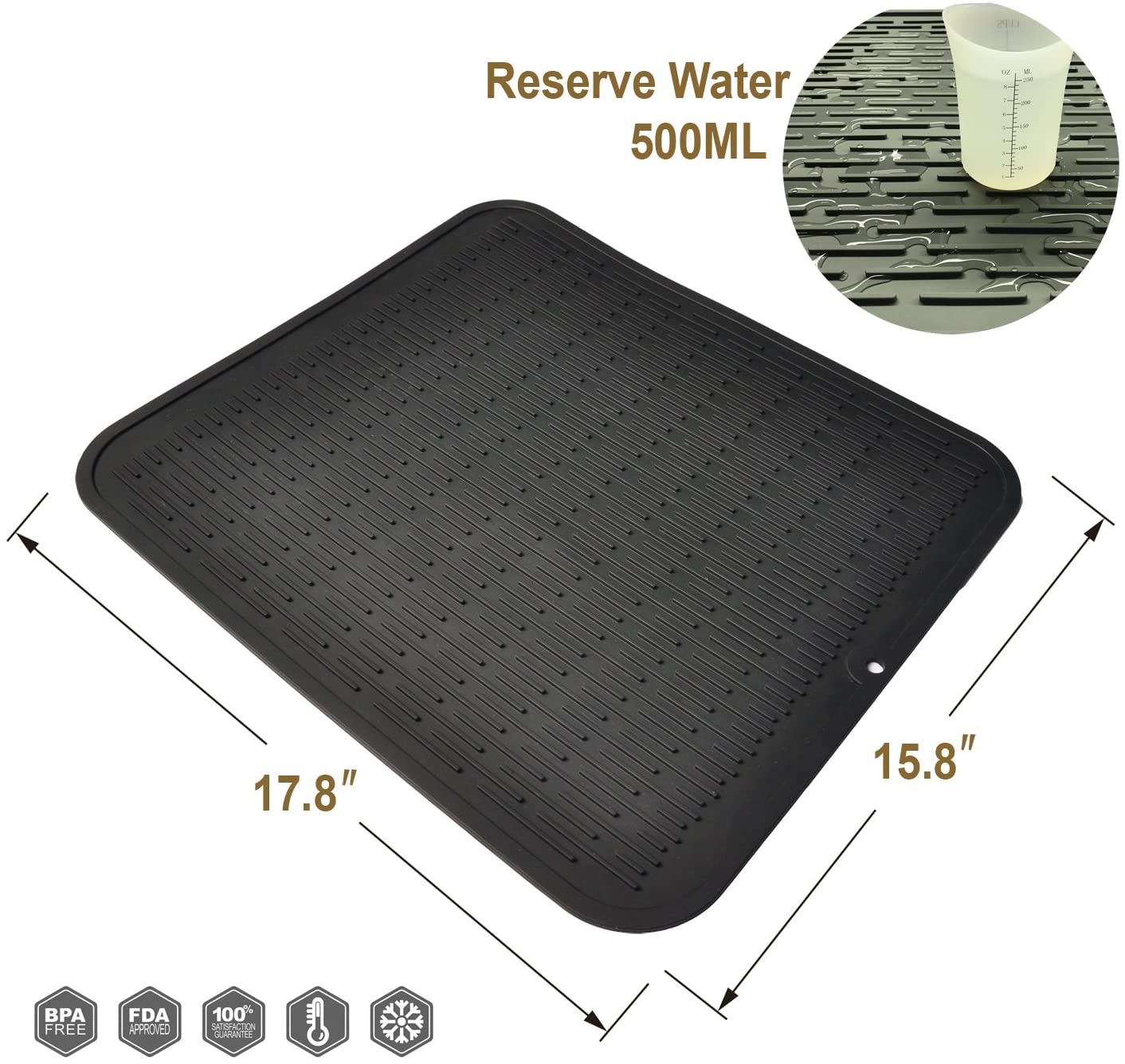 Silicone Dish Drying Mat – 23” x 18” Extra Large Dish Draining Mat Rubber  Counter Drying Drainer Grey Mat by Kindga